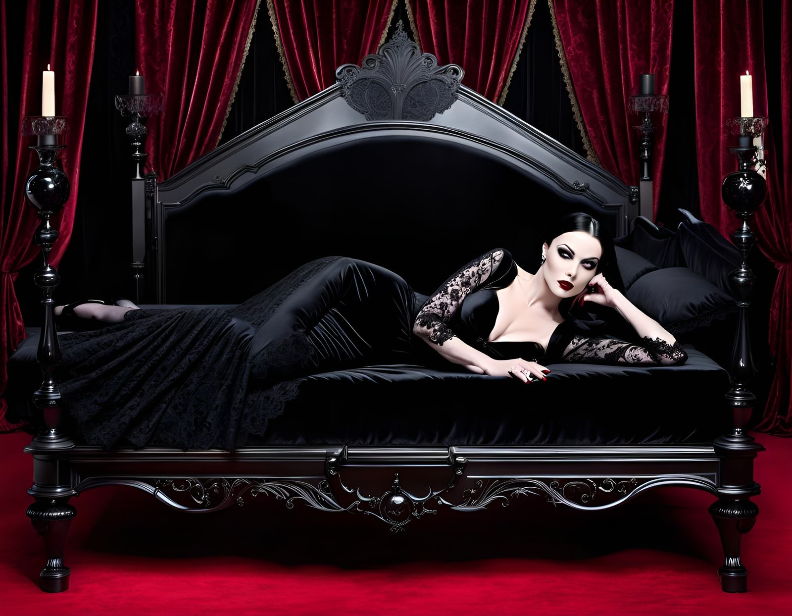 Morticia Addams in Goth Pin-Up Style