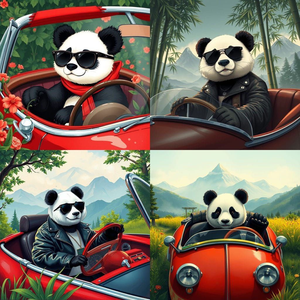 Panda in a Luxury Vehicle