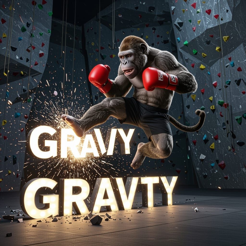 Muscular Ape Kickboxer Defeats Gravity in Dramatic Style