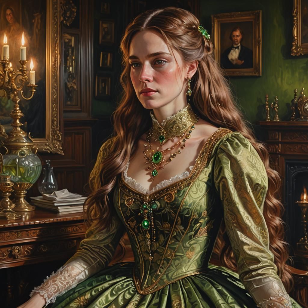 Victorian Woman Portrait with Intricate Jewelry, Photorealis...