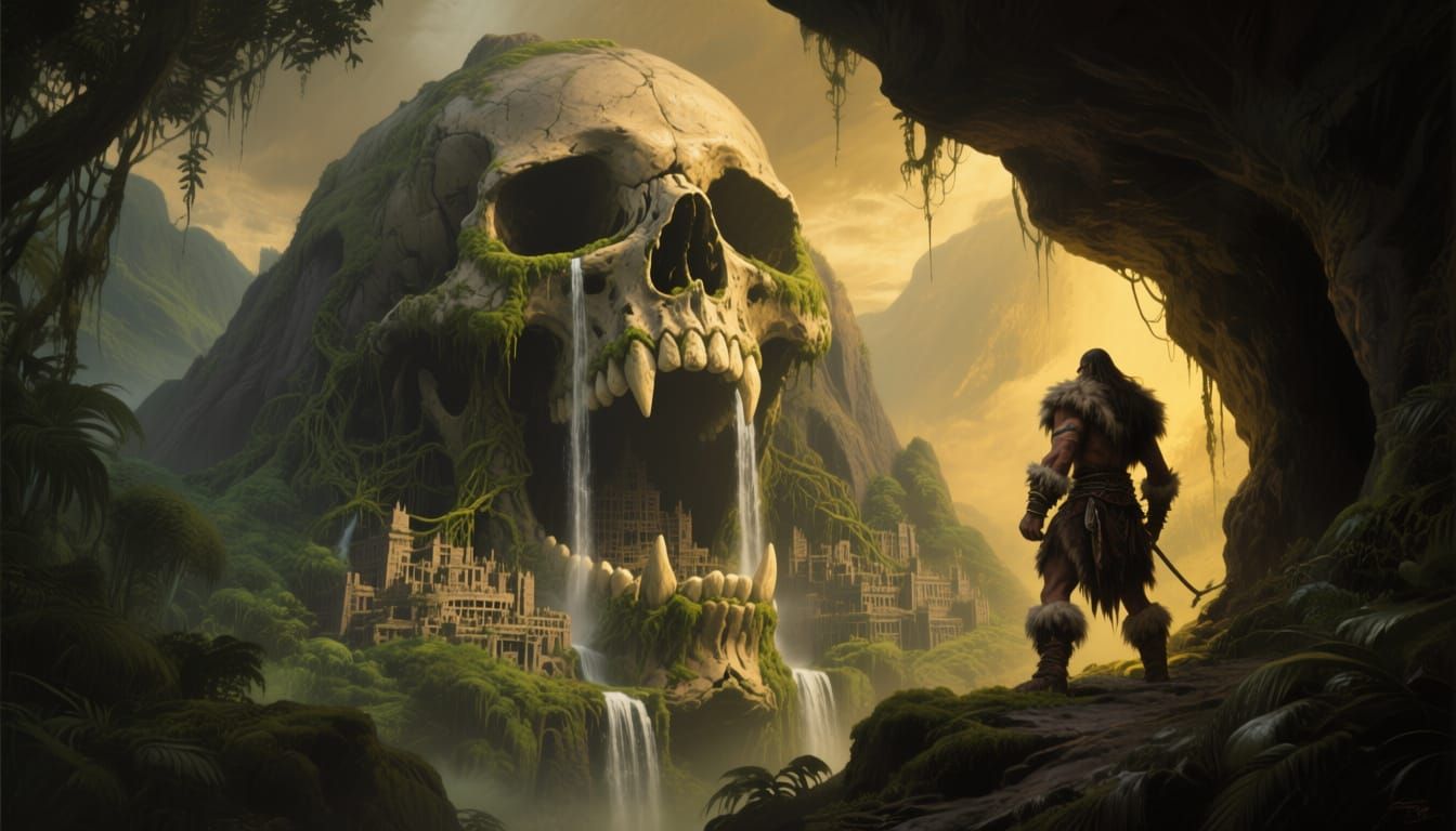 Colossal Skull Mountain Lair in a Jungle Valley
