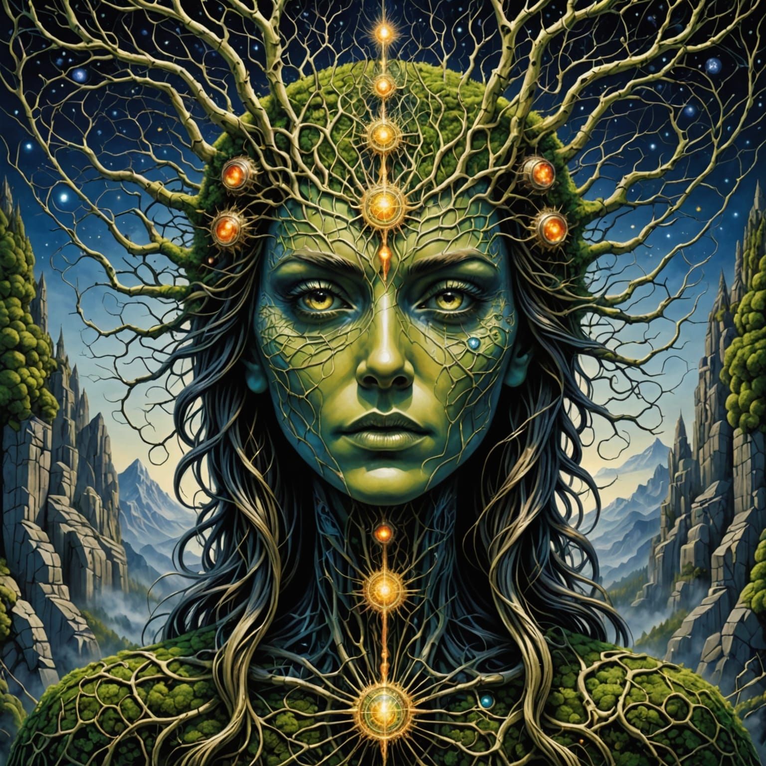 Dark Fantasy: Gregorian Druids in Alex Grey Style