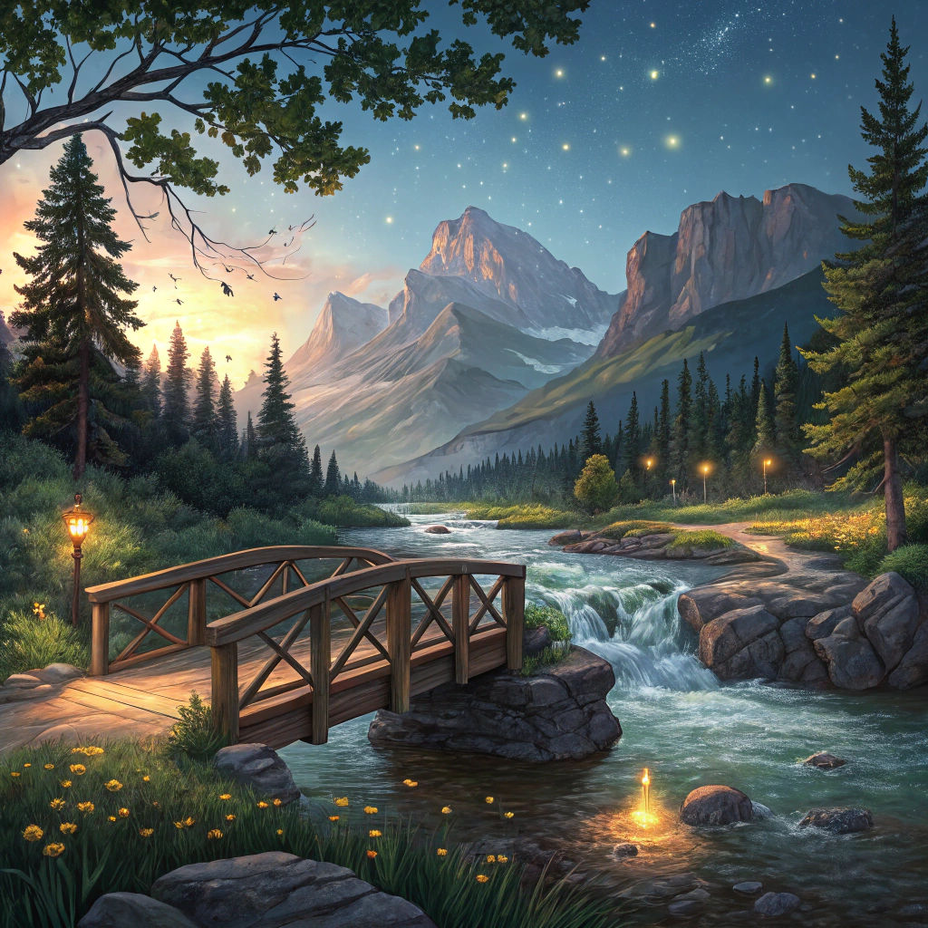 Summer Twilight Footbridge, Oil Painting by Gurney