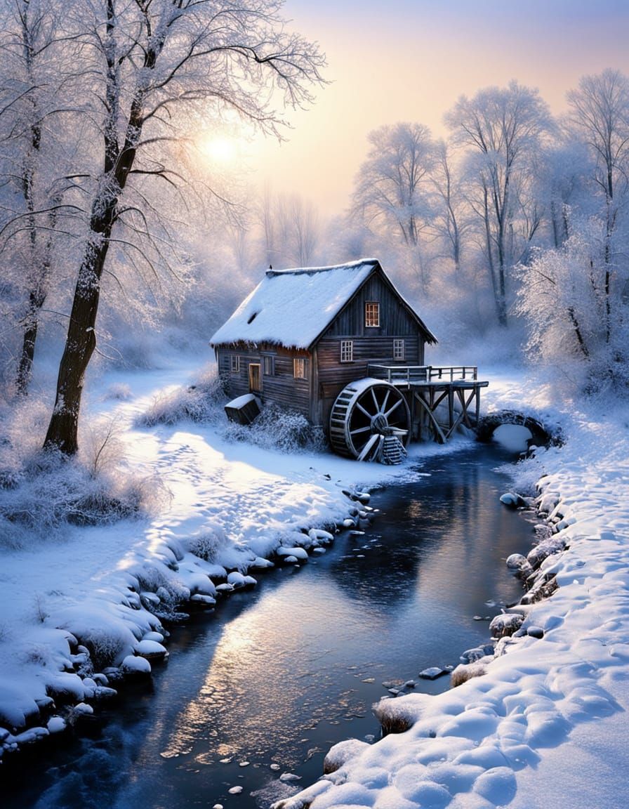Surreal Winter Landscape at Sunny Dawn