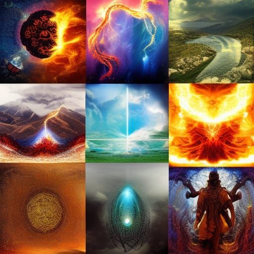 Fire, water, wind, earth,  spirit, elements
