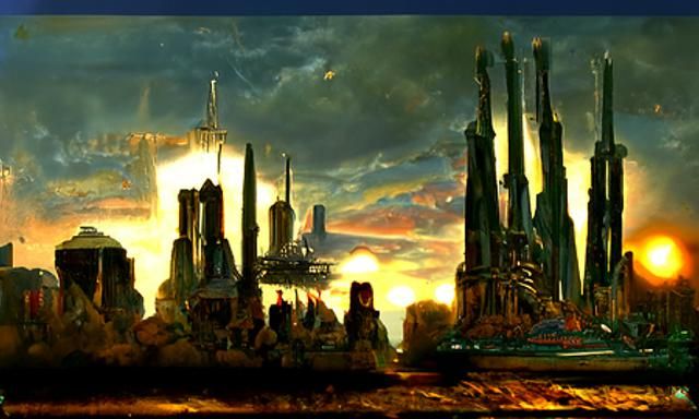 Steampunk Monolith in Cyberpunk Desert Landscape