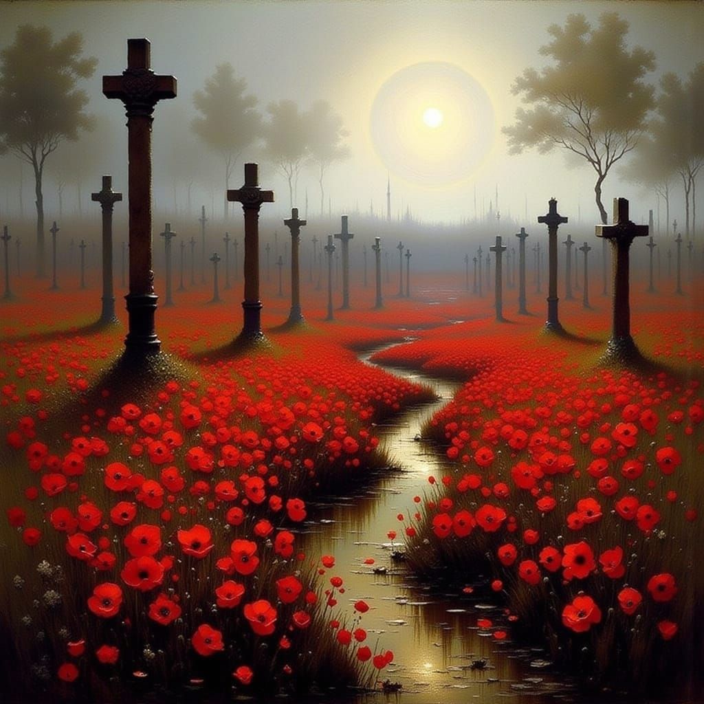 Poppies Bloom in Flanders Fields: Antique Watercolor