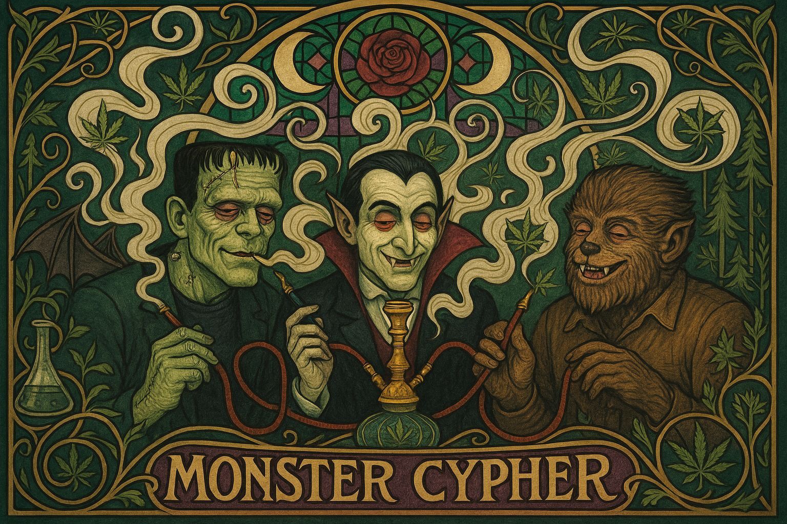 Art Nouveau Monsters' Hookah in Jewel Tones