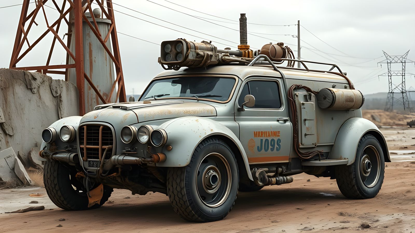 Futuristic Maintenance Vehicle in Desolate Landscape