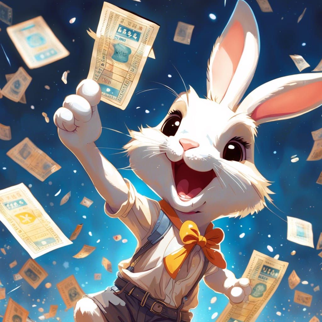 Happy Bunny Wins Lottery Ticket, Digital Art