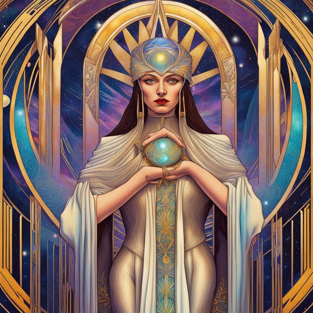 High priestess tarot card. Art deco.