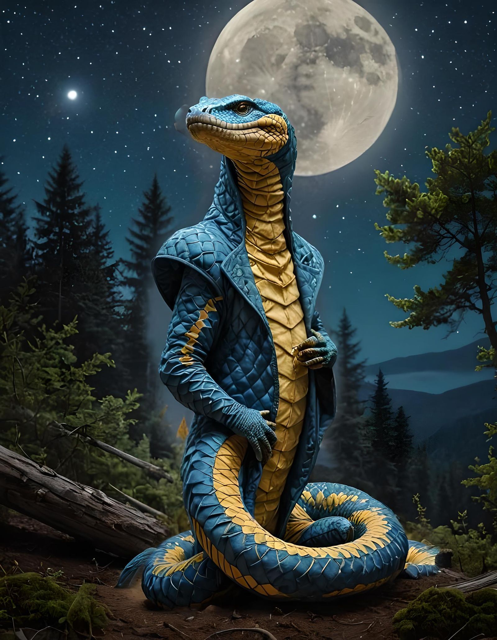 Cerulean Forest Nightscape Under a Full Moon