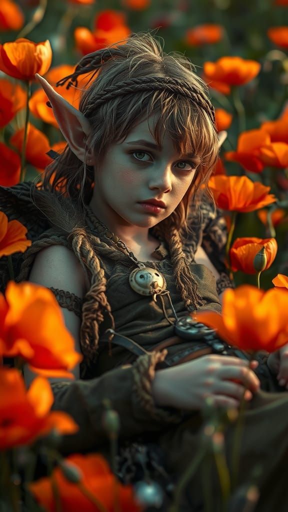 Enchanted Elf in a Poppy Field, in Krenz Cushart Style