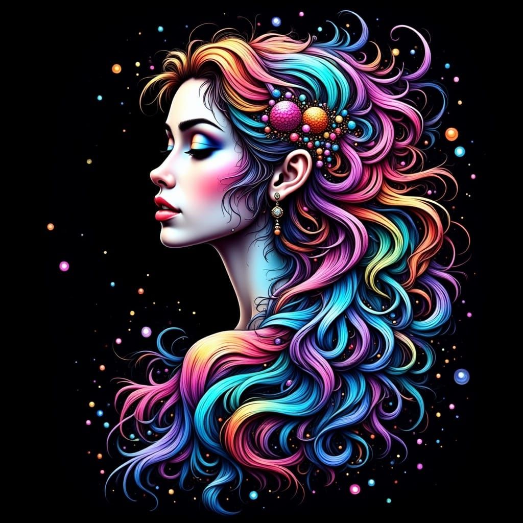 Neon Mermaid in Rainbow Alcohol Inks