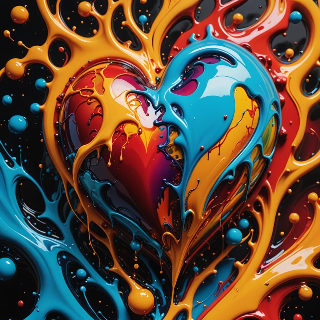 Surreal Heart Melting in Vibrant Oil Painting