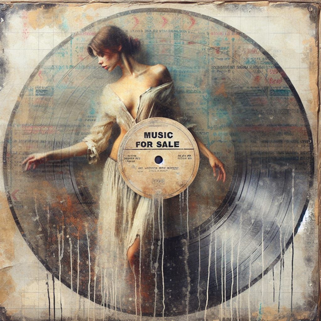 Grungy Vinyl Record Sleeve with Dancing Woman
