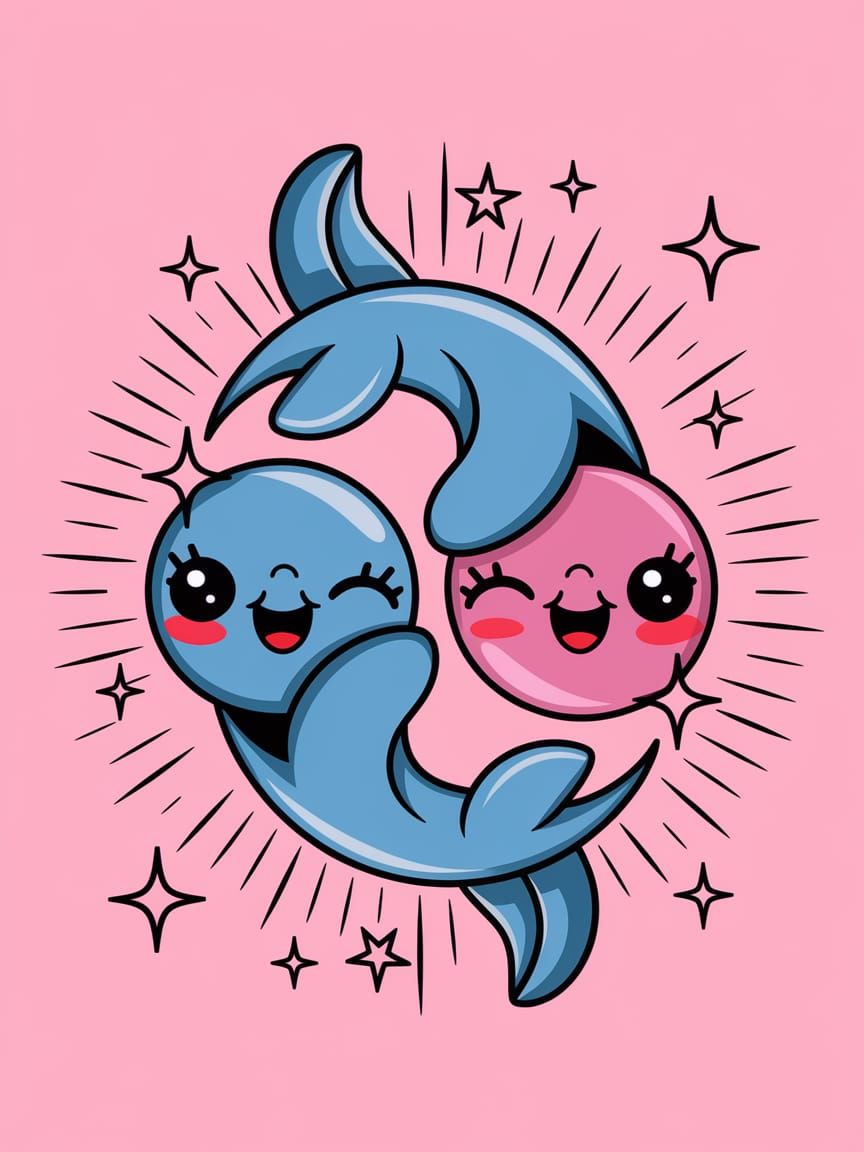 Whimsical Zodiac Pisces Kiss Symbol