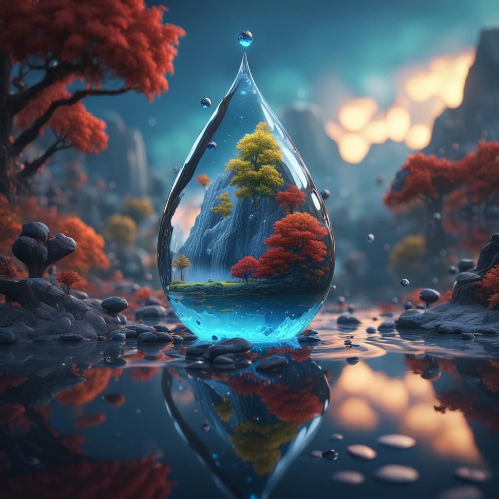 Water Drop Reflection: Detailed Matte Painting