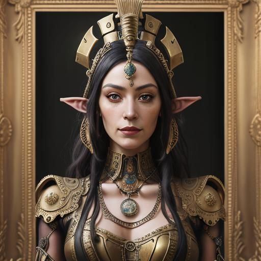 Steampunk Elf Pharaoh Portrait in Fantasy Temple