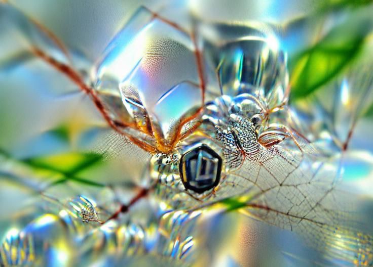 Glass Spider on Web: Macro Photorealistic Horror