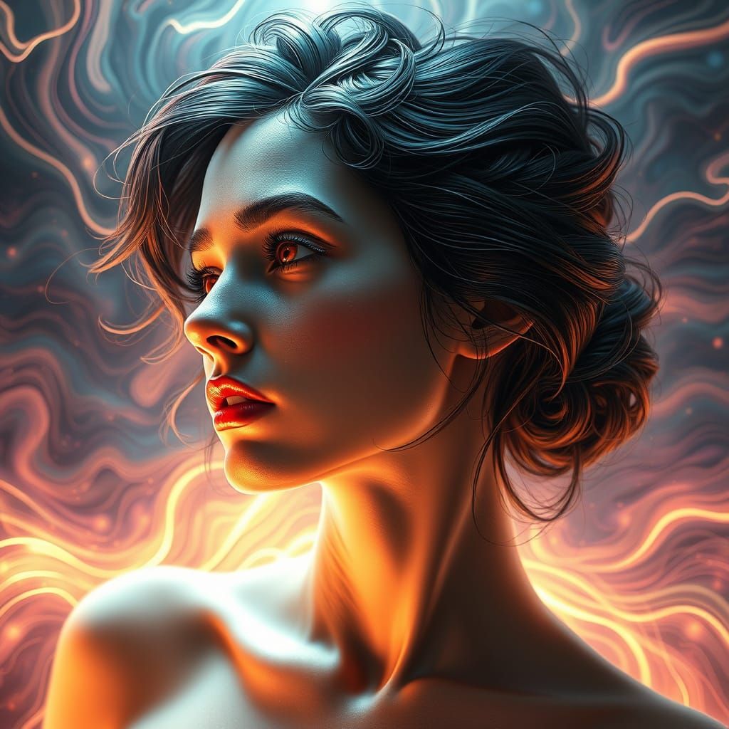 Ethereal Teleportation Portrait in Vibrant, Dynamic Art Nouv...