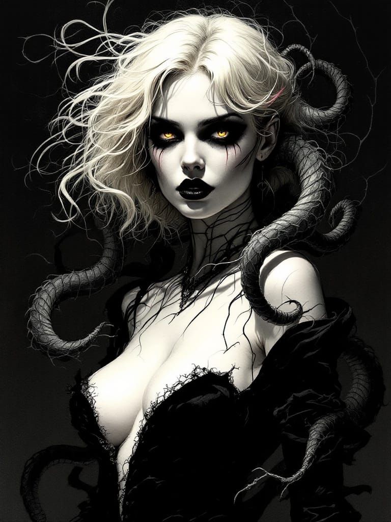 Pin-Up Woman in Gothic Style with Angular Distortion