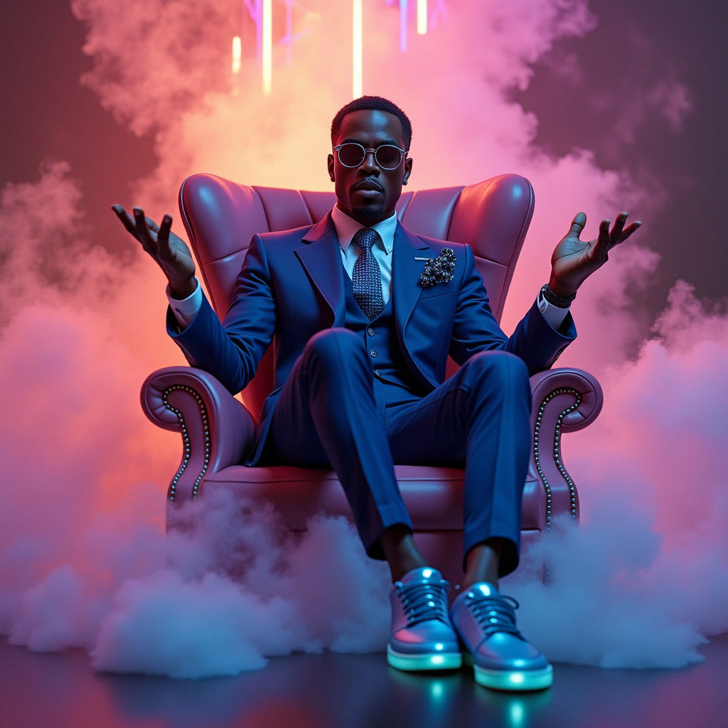 Stylish Rapper Poses in Futuristic Matte Painting