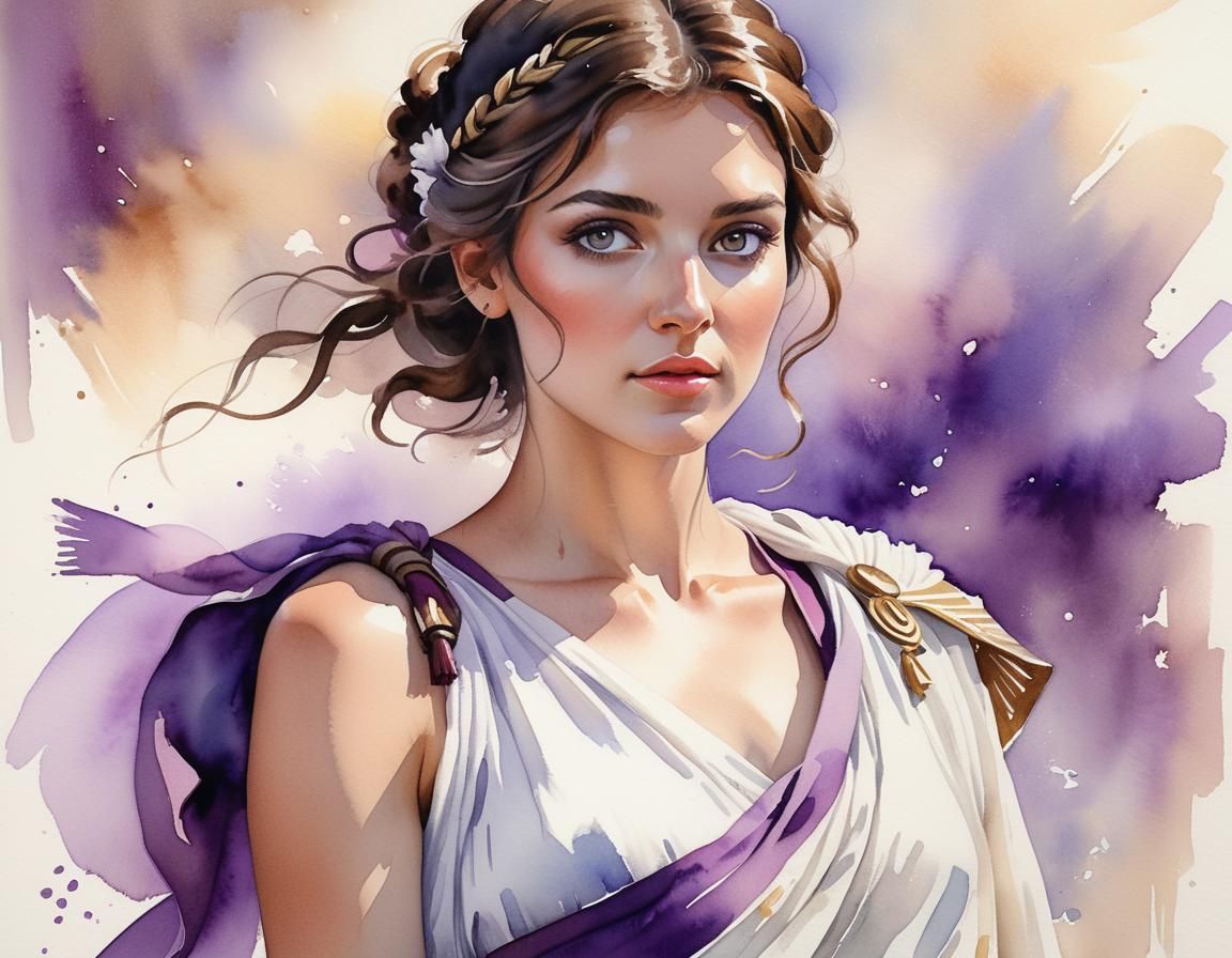 Watercolor Portrait of Megara in Greek Toga