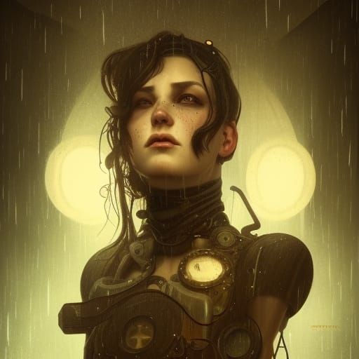 Steampunk Automaton in Gothic Horror Landscape