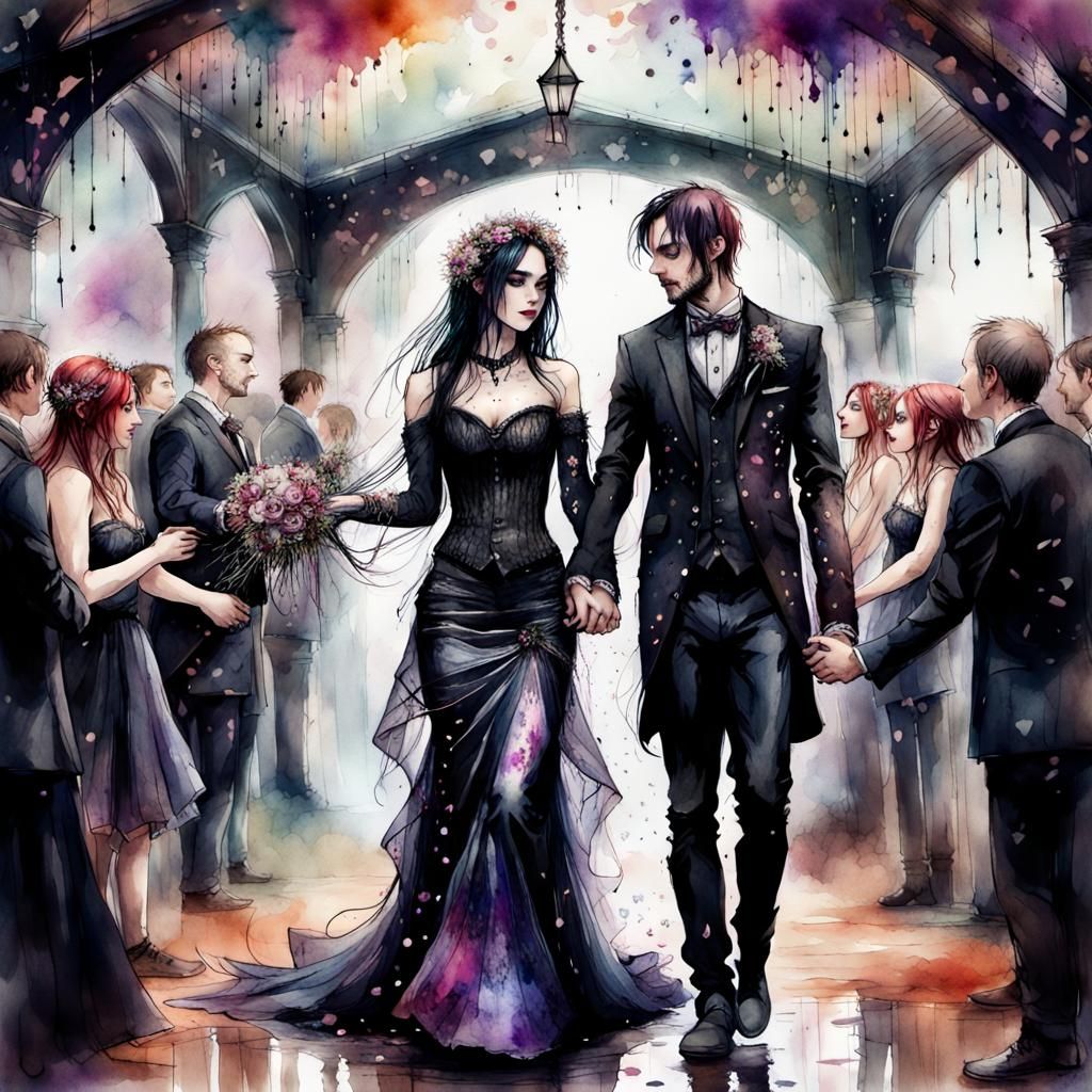 Gothic Wedding Fairytale in Digital Watercolor