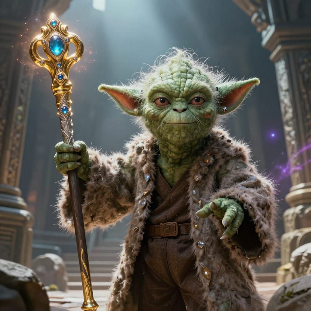 Elder Wizard Yoda in Epic Battle with Jeweled Staff