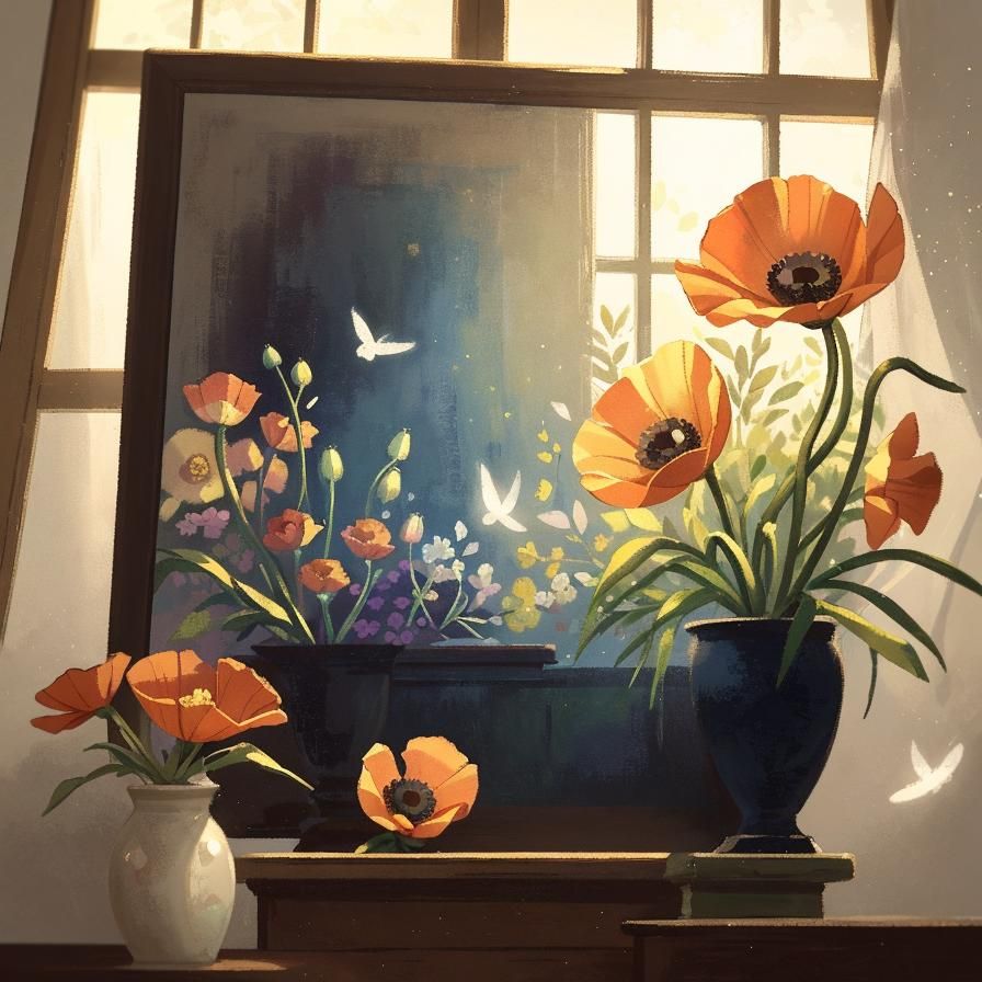 Poppy in Vase: Impressionist Still Life Oil Painting