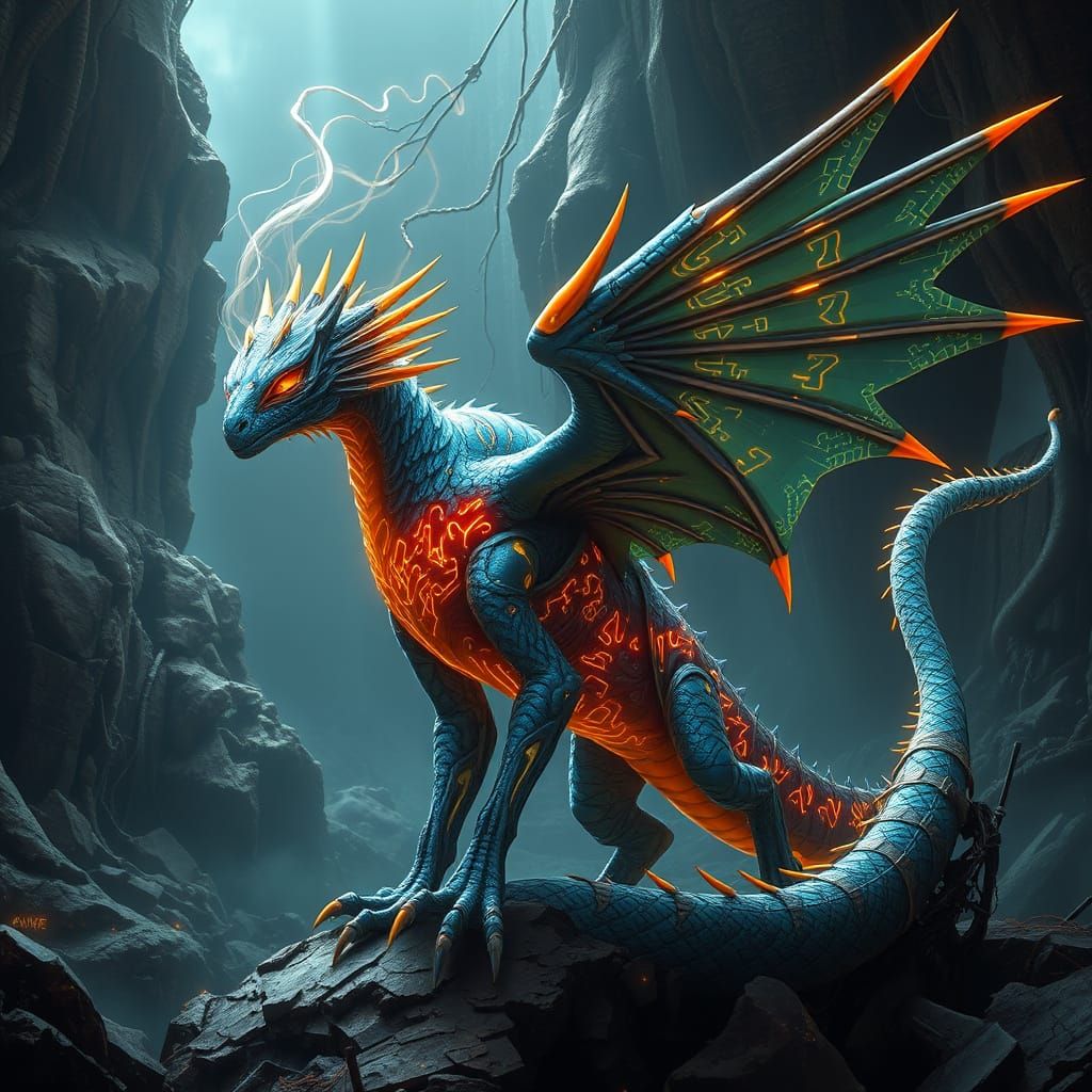 Heroic Sci-Fi Griffin Dragon with Iridescent Scales and Cybe...