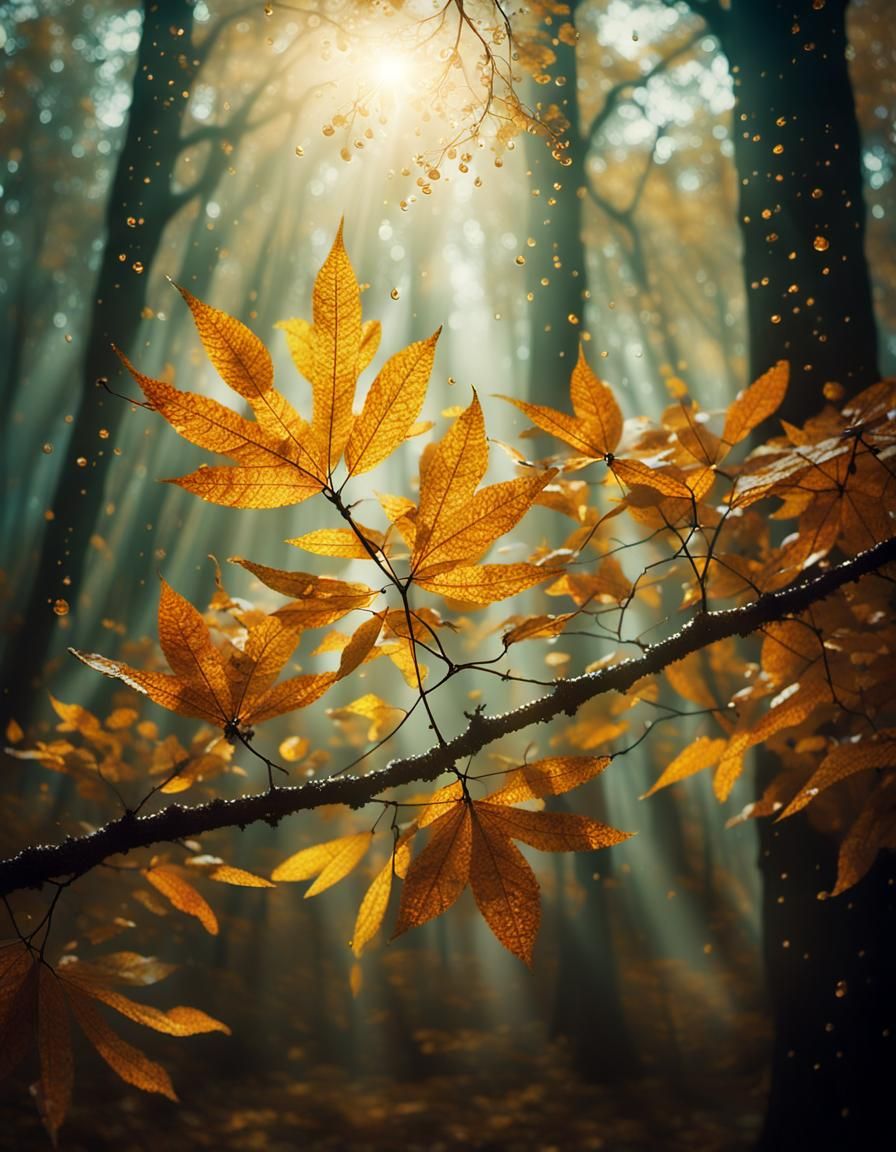 Mystic Autumn Forest Branch in Golden Light