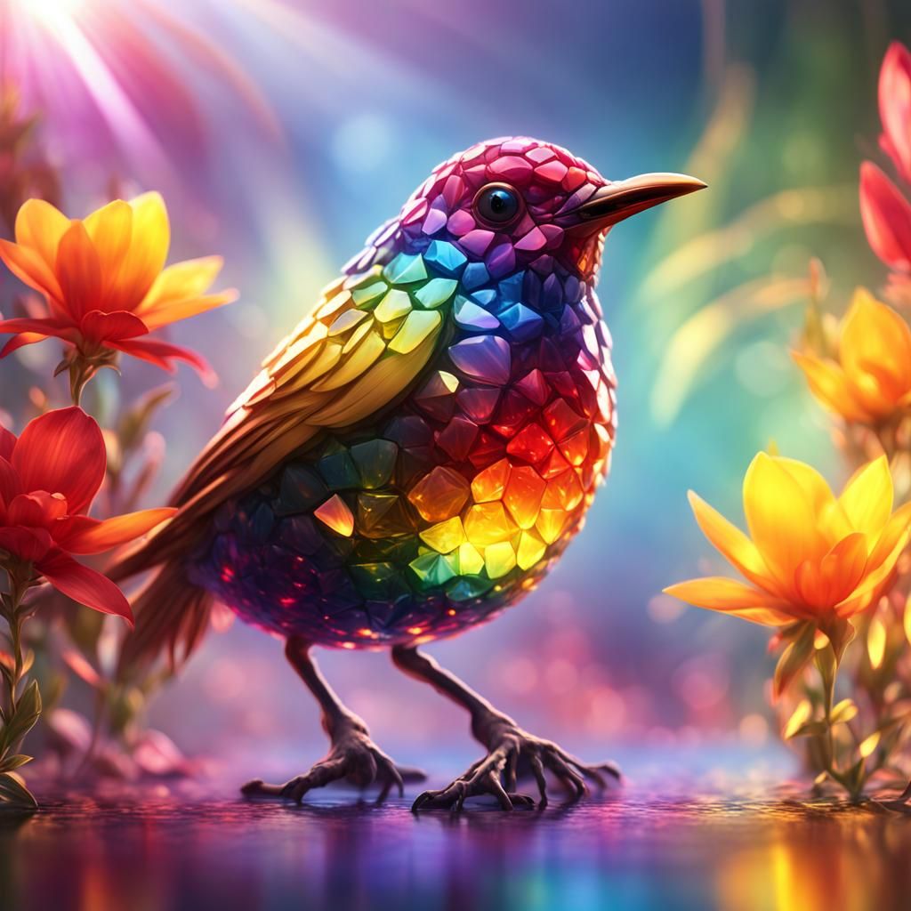 Crystal Bird with Jamaican Flowers: Detailed Matte Painting