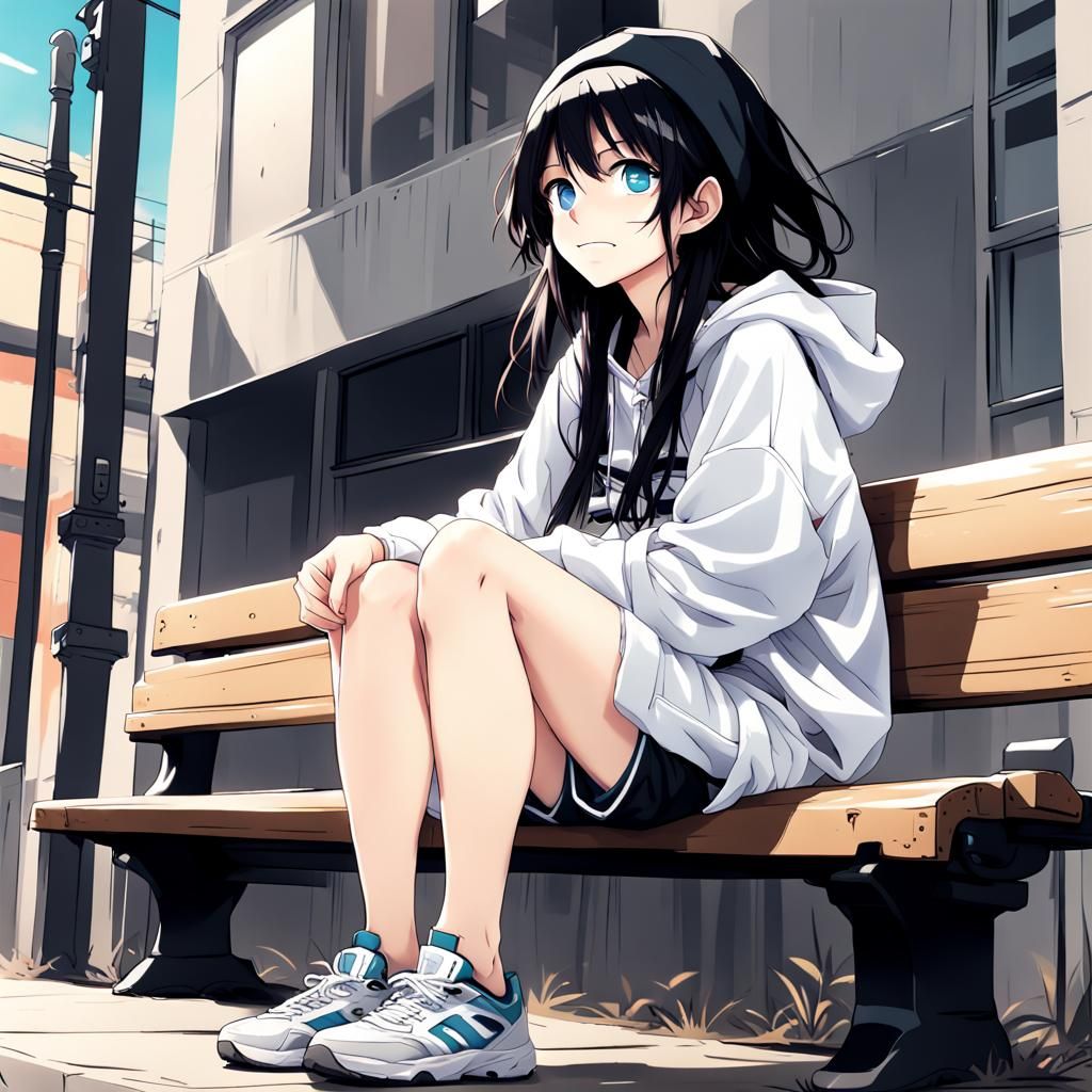 Tomboy Anime Girl in City, Manga Style