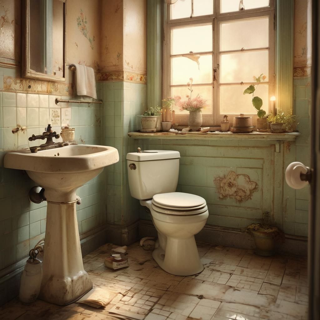 Cozy Bathroom Scene with Vintage Toilet
