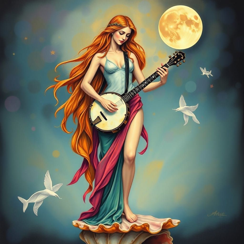 Venus de Milo Enchants with Banjo under Full Moon