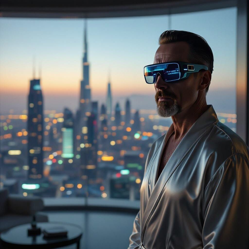 Walter White in Futuristic Penthouse, Hyperrealistic Portrai...