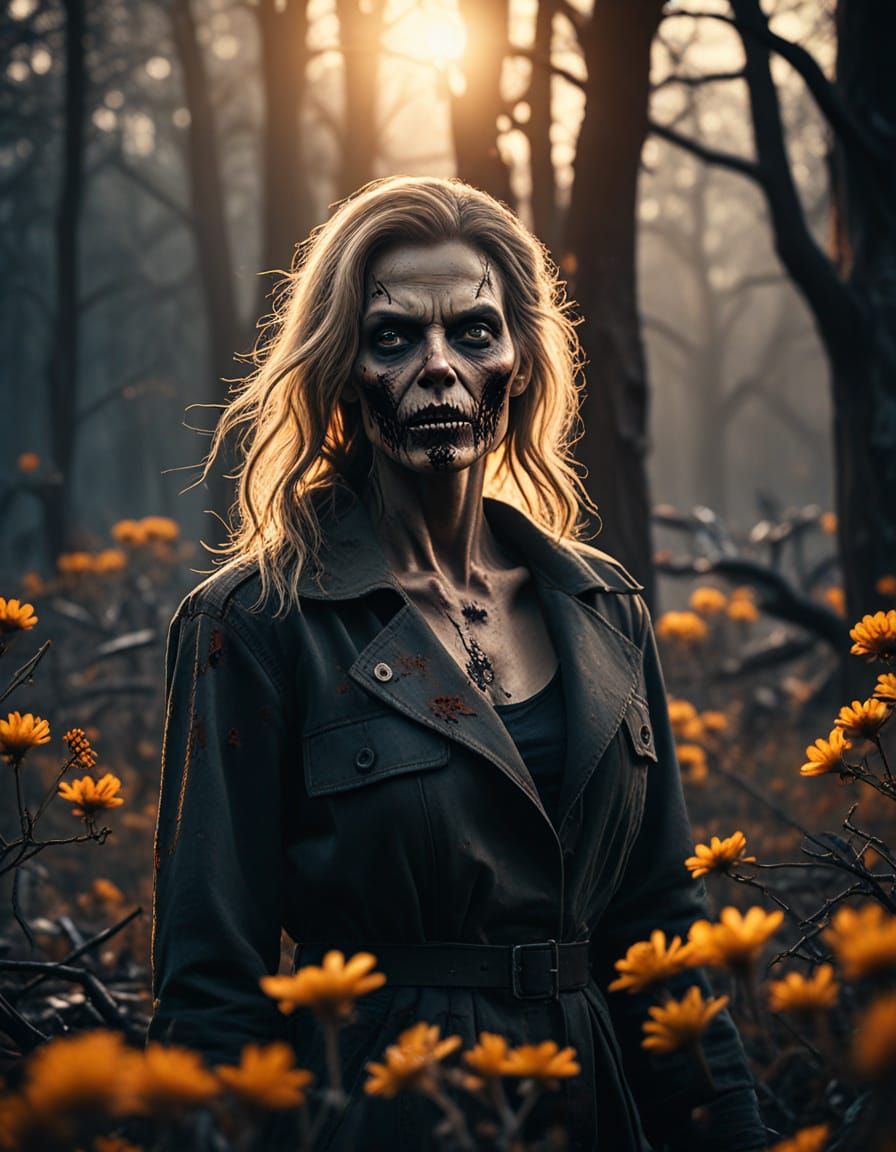 Menacing Zombie Woman in a Cinematic Still