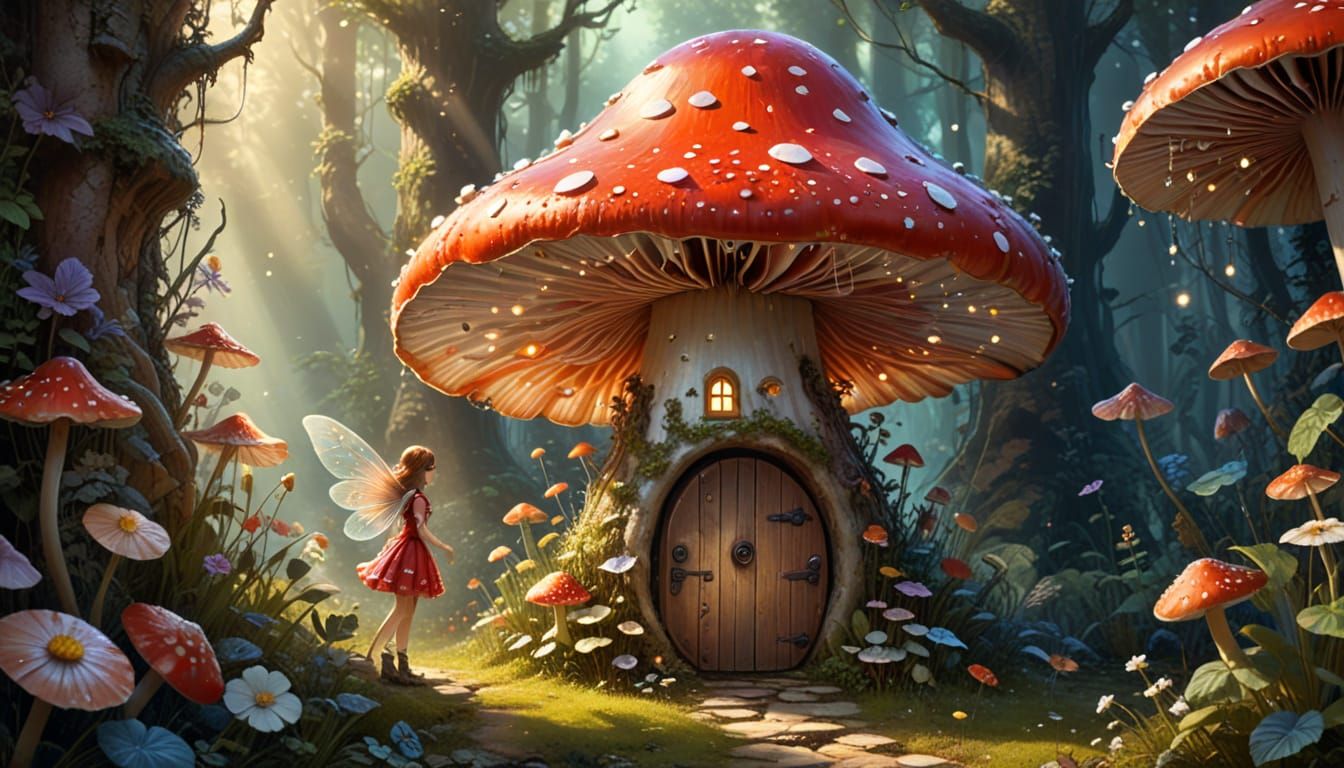 Fairy Emerges from Mushroom in Fantasy Art