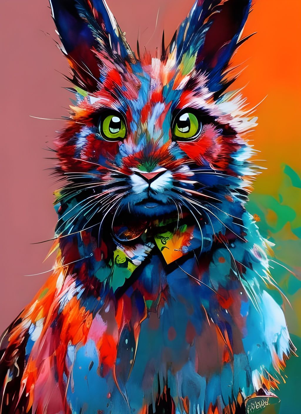 Badass Bunny Portrait in Oil and Marbling Style