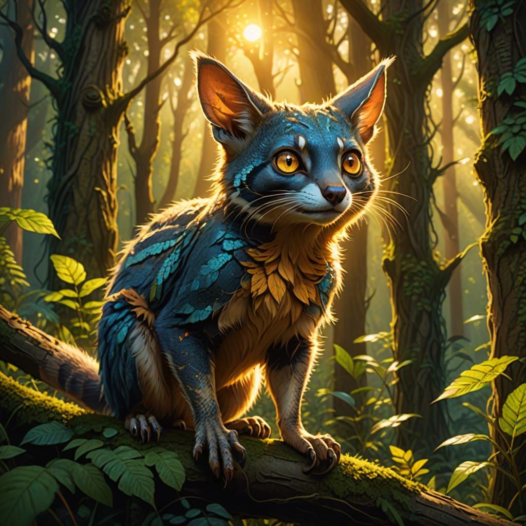 Galago Hops Through Forest at Golden Hour Sunset