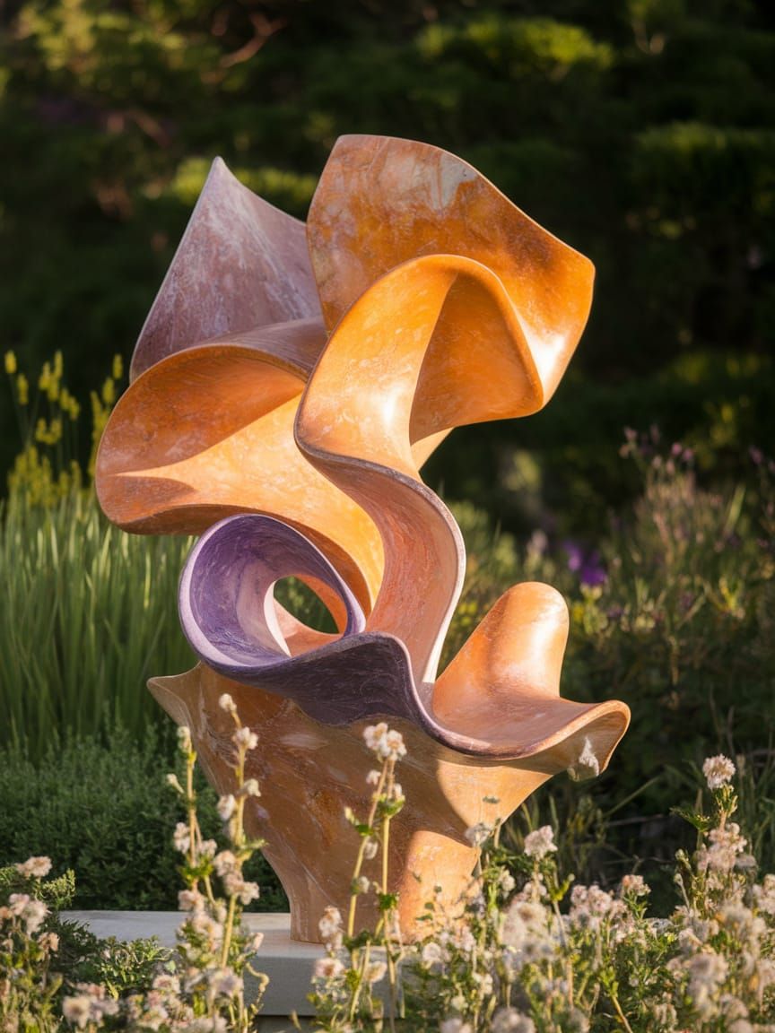 Abstract Marble Sculpture in a Sunlit Garden