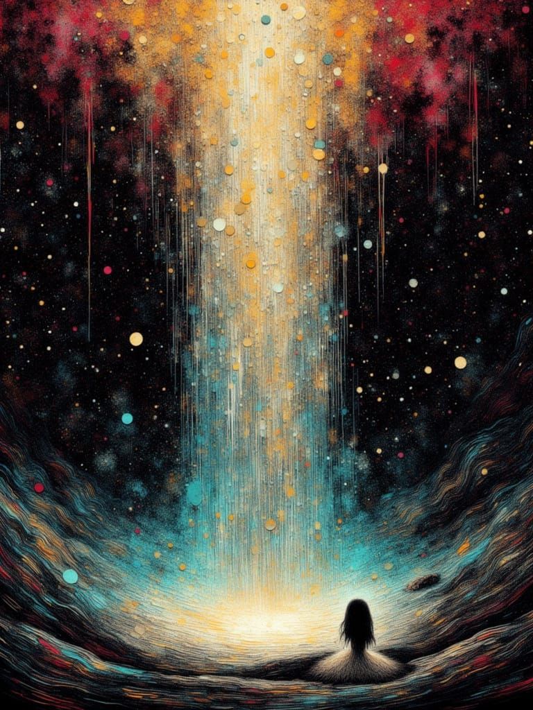 Cosmic Galaxy Waterfall in Whimsical Storybook Style