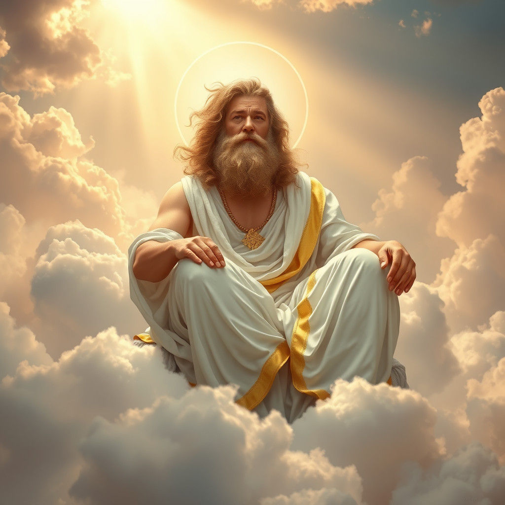 Zeus on Cloud Throne in Soft Heavenly Light