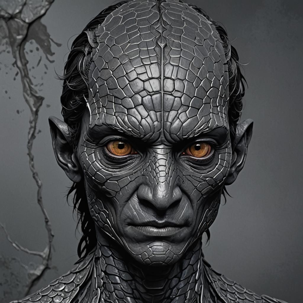 Dark Scaled Humanoid Head with Spoon Forehead