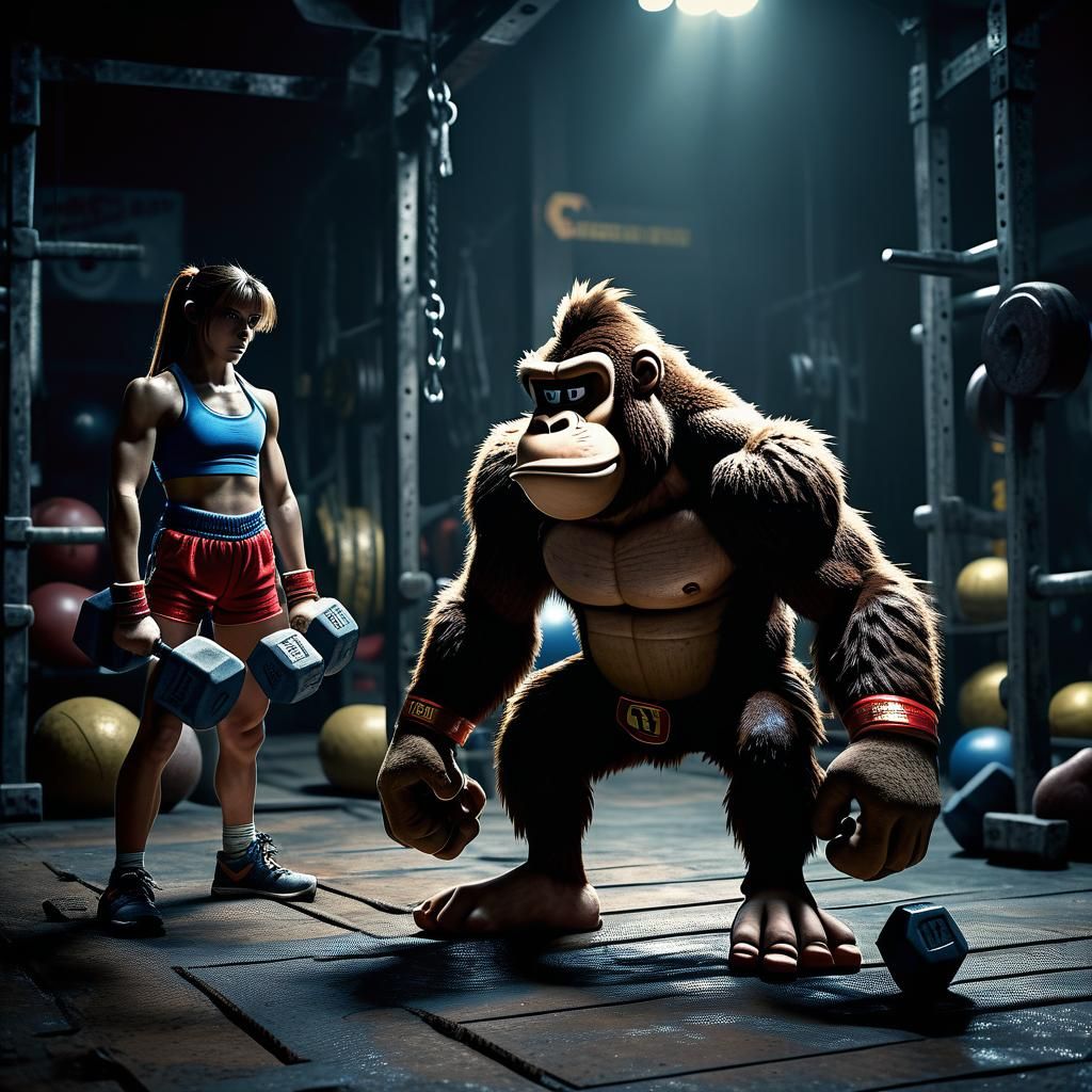 Donkey Kong and Sonic Working Out Together