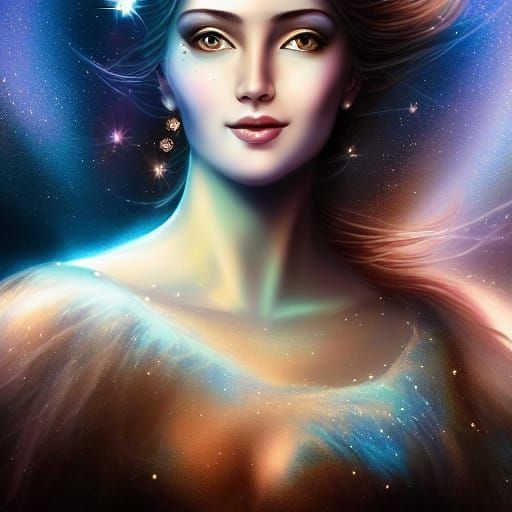 Aphrodite of Night Sky: Detailed Fantasy Portrait
