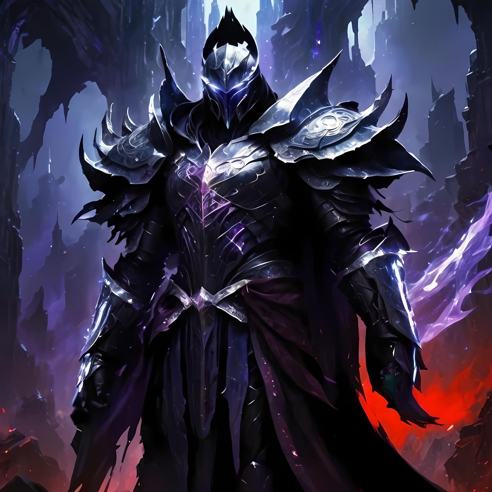 Menacing Armored Anime Entity in Iridescent Lair